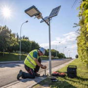 installing solar street light on sidewalks 2